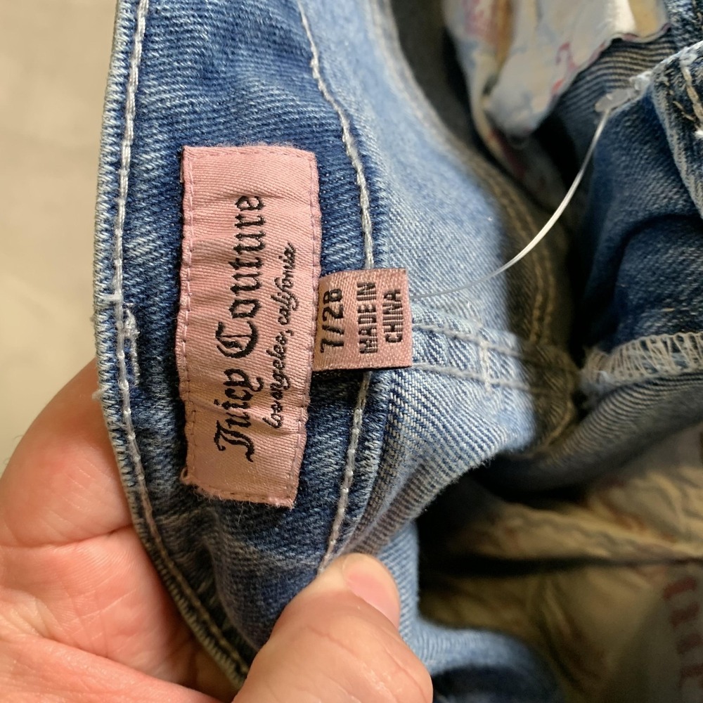 Juicy Couture Lunita Wide Leg Jeans Juniors 7/28 Blue Wash High Rise Rhinestone - Picture 11 of 16
